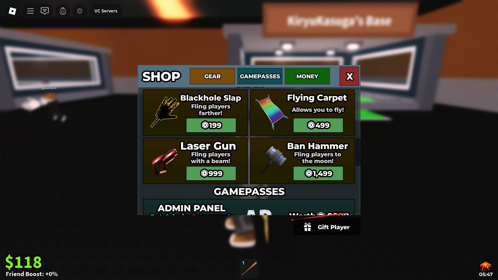 The Premium Weapon selection (Image via Roblox)